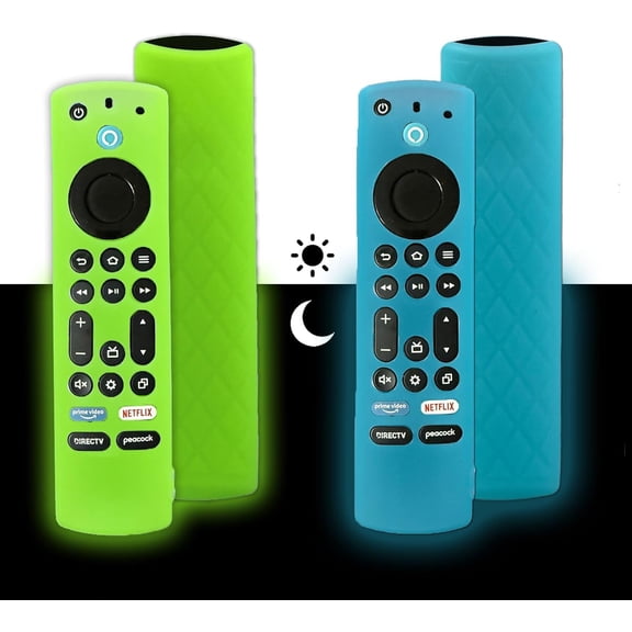 EFFFERTWQL-2Pack Remote Cover, Silicone Protective Remote Case Cover Compatible for Toshiba, Anti Slip Shockproof Silicone Protective Case with Lanyard, Green + Blue