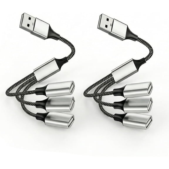 EFFFERTWQL-2Pack USB Hub Splitter, USB A Male to 3-Female Splitter, Y-Splitter Type Cable for Laptop/PC, Nylon Braided Multi-Port Adapter for Keyboard, Mouse, Flash Drive, Charging & Data Sync (Not f