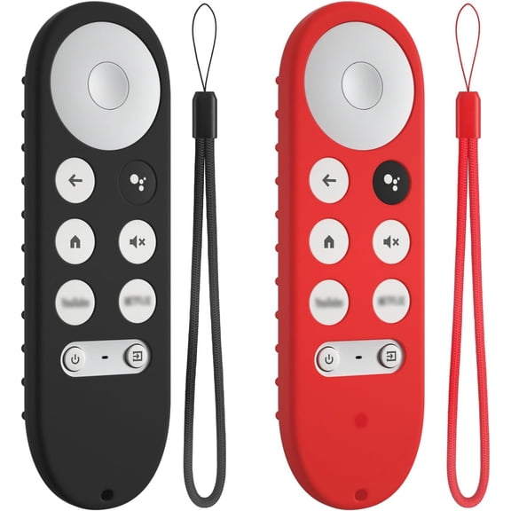 EFFFERTWQL-2pcs Silicone Remote Cover Replacement for Chromecast with Google TV HD 2022 / 4K 2020 Voice Remote,Anti Slip Protective Cover with Lanyad (Red+Black)