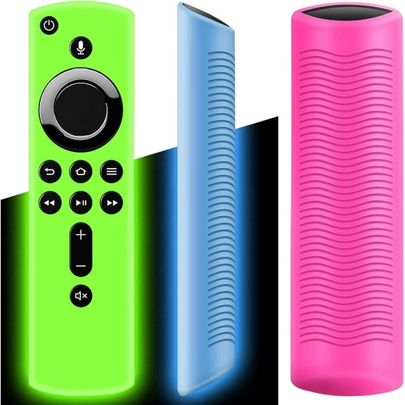 EFFFERTWQL-[3 Pack] Firestick 4K Remote Cover, Fire Remote Case Shockproof, Anti Slip Remote Control Covers, Compatible for Firestick 4K(2nd Gen)/(3rd Gen, Pendant Design) (Glow Blue/Green+Rose Red)