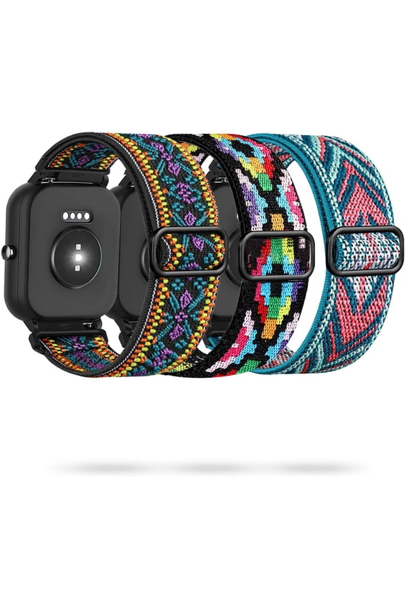 -3 Pack Stretchy Nylon Watch Bands Compatible Spade Co Health Smartwatch 4, 22mm Stretch Elastics Nylon Adjustable Replacement Strap Accessories for Men & Women