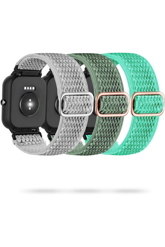 -3 Pack Stretchy Nylon Watch Bands Compatible Spade Co Health Smartwatch 4, 22mm Stretch Elastics Nylon Adjustable Replacement Strap Accessories for Men & Women