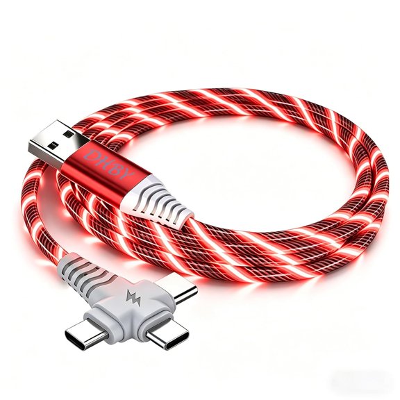 EFFFERTWQL-3-in-1 LED Red Flowing Light Fast Charging Cable 39-inch, Soft PVC USB Cable with Super Fast Charging, High-Speed Data Sync & Energy-Saving Light Effect, Compatible with Nearly All Devices