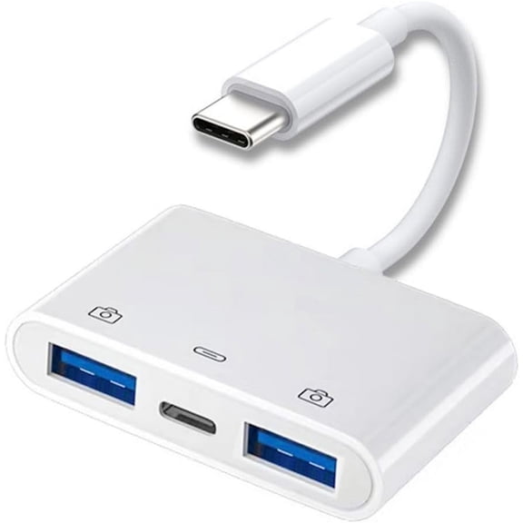 EFFFERTWQL-3 in 1 USB C to 2 USB 3.0 Socket OTG Adapter with PD 24W Charge for Laptop Tablet Phone