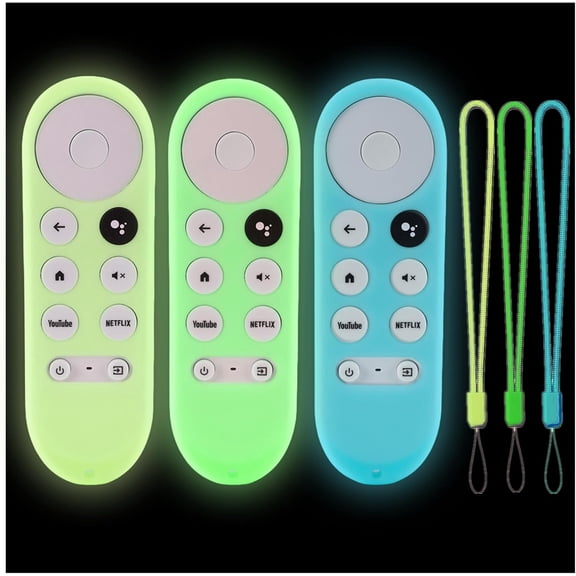 EFFFERTWQL-3Pack Silicone Protective Case fits Google Chromecast TV 2020 Remote Control,Remote Case for Chromecast with Google TV Voice Remote Shockproof Glow Green & Glow Sky Blue & Glow Yellow