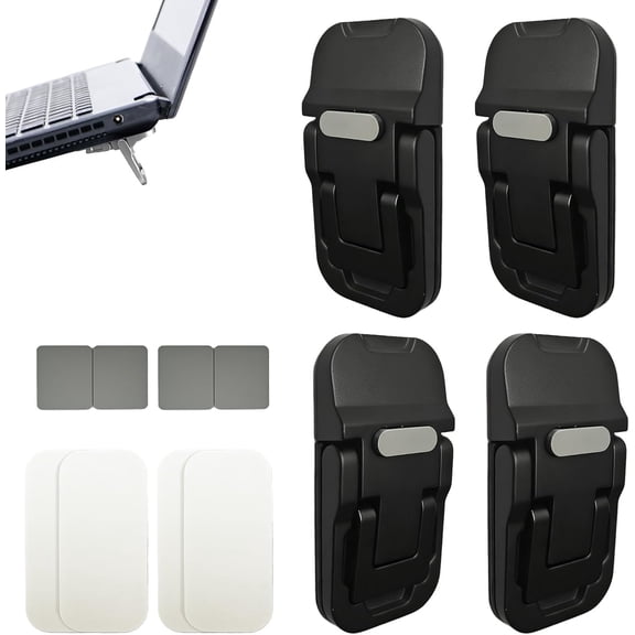EFFFERTWQL-4 Pack Mini Foldable Keyboard Stand for Desk, Portable Computer Keyboard Riser with 3 Adjustable Angles, Self-Adhesive Zinc Alloy Laptop Stand Lift Feet, Black