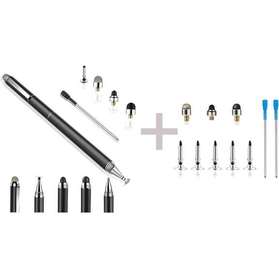 EFFFERTWQL-4-in-1 Multi Tips Black Stylus Pens for Touch Screens Bundle with Its Whole Set Accessoies Include Blue Refills