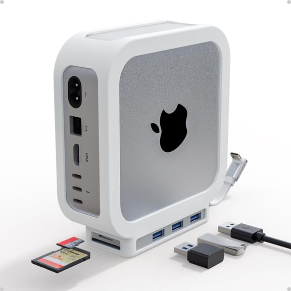 EFFFERTWQL-5 in 1 Docking Station Compatible with Mac mini M4 / Mac mini M4 Pro, Premium Silicone Protective Case for Mac mini M4 Dock & Stand, M4 USB C Hub with 3*USB A 3.0 and SD/TF Card, 5Gbps Spe
