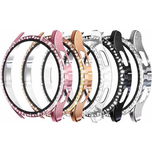 EFFFERTWQL-5Pack Screen Protector Compatible with Samsung Galaxy Watch 4 (40mm) Smartwatch Only, Bling Hard PC Case Built-in Glass Screen Protector, Women Men Gold/Pink/Black/Silver/Clear
