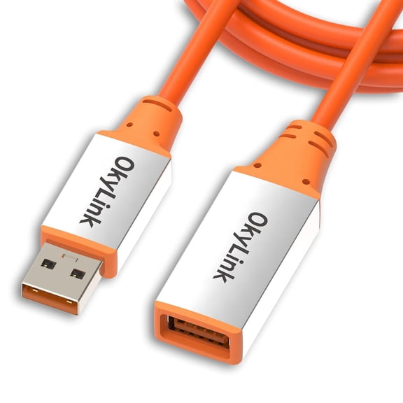 EFFFERTWQL-5ft (1.5m) Active USB 3.2 Gen 2 Male to Female Extension Cable with Built-in Signal Amplifier 10Gbps, Orange Cable & White Aluminum Shell