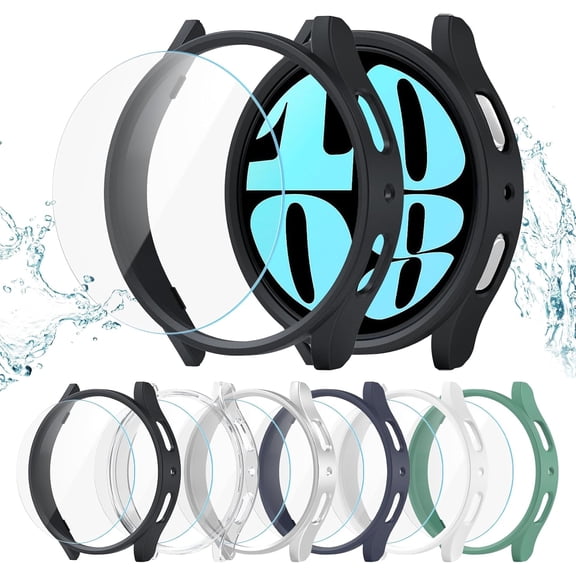 EFFFERTWQL-6+6 Pack for for Samsung Galaxy Watch 6 44mm Screen Protector Case, Hard PC Bumper + HD Anti-Fog Tempered Glass Protective Film, Face Cover Set for Galaxy Watch 6 44mm Accessories
