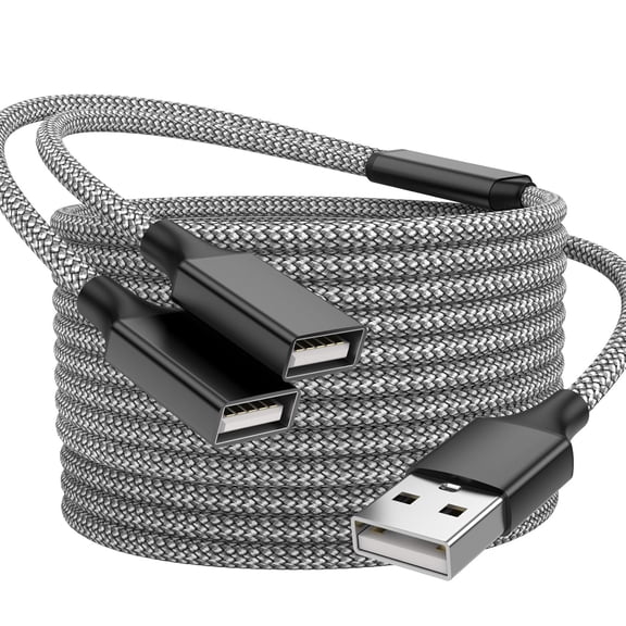 EFFFERTWQL-6.6FT USB A Male to 2 Female Cable, USB Splitter 1 in 2 Out Support Charging and Data Transfer for Printer/Keyboard/Flash Drive/Laptop/LED Etc(Black)