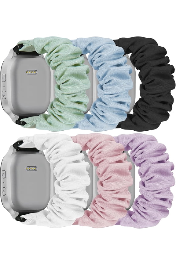-6 Pack Scrunchie Band Compatible with Cosmo JrTrack 5/4/3/2 SE/2/JrTrack & Gizmo Watch Adventrue 3 3 2 1/Gabb Watch 3e 3 2 1/SyncUP Watch Band, 20mm Cute Soft Stretchy Strap for Small Wris