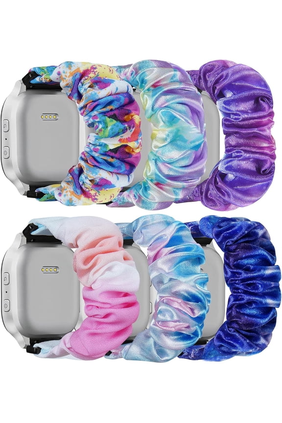 -6 Pack Scrunchie Band Compatible with Cosmo JrTrack 5/4/3/2 SE/2/JrTrack & Gizmo Watch Adventrue 3 3 2 1/Gabb Watch 3e 3 2 1/SyncUP Watch Band, 20mm Cute Soft Stretchy Strap for Small Wris