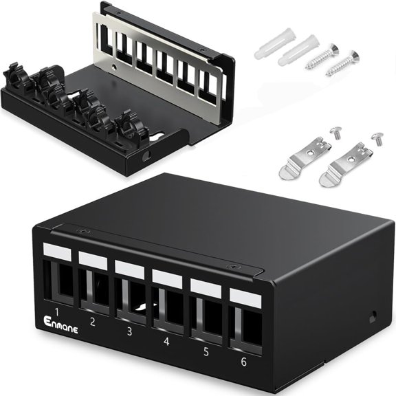 EFFFERTWQL-6 Port Patch Panel Blank Keystone Patch Panel STP&UTP Compatible with LC/SC/ST/FC/USB/HDMI Keystone Jack for Desk Mount Home Ethernet Termination Box