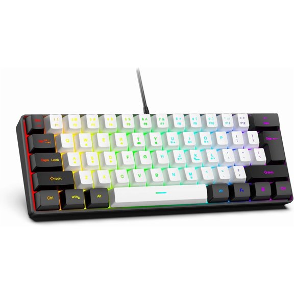 EFFFERTWQL-61-Key Compact RGB Gaming Keyboard  60% Layout, Ergonomic Membrane Keys, 8-Color Backlight, Plug & Play for PC/Laptop (Windows 10/8/7)