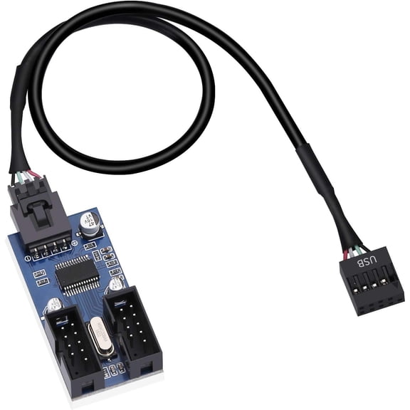 EFFFERTWQL-9 Pin 2 in 1 Internal USB Splitter Cable, 9 pin USB Header Male 1 to 2 Female Extension Connector Adapter, 2.0 HUB Connector Port Multiplier PWM Fan Splitter Cable (30cm/0.98ft)