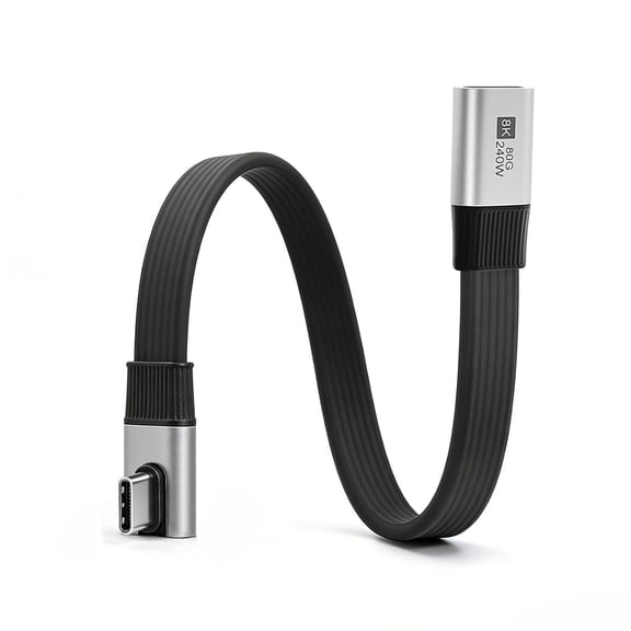 EFFFERTWQL-90 Degree USB C Extension Cable 7.87inch, 240W & 40Gbps & 8K@60Hz Flat Short USB C Right Angle Cable, USB 4 Extender Compatible for Thunderbolt 4 Laptop,Galaxy, Phone
