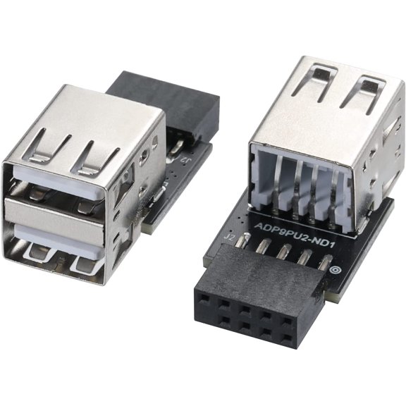 EFFFERTWQL-9Pin USB 2.0 Female Pin Dual 2 Port USB Motherboard Header Adapter-Dual Layer Type for PC (Dual)