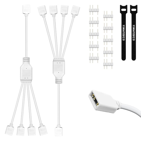 EFFFERTWQL-ARGB Splitter Cable 1-to-4 ARGB Extension Cable 5V 3 Pin Addressable Female to Female RGB Splitter Extension Cord LED Sync Cables for 5V Fans & LED Series (30CM, 2Pcs, 1 to 4, White)