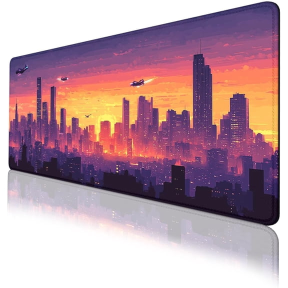 EFFFERTWQL-Anime Gaming Mouse Pad Cyberpunk Futuristic City Skyline Neon Extended Mousepad XXL Computer Laptop Keyboard Mouse Mat Big Aesthetic Desk Decor Pad 31.5"x11.8"