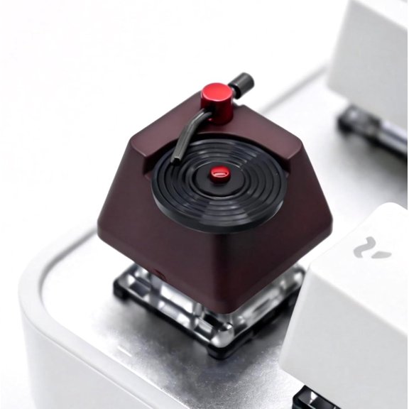 EFFFERTWQL-Artisan Keycaps, Vinyl Record Player Custom Cover Caps for MX Mechanical Keyboard, Movable Turntable Tonearm Records Resin Handmade 1U Replacement for Esc Del Arrow Key (Brown and Black)