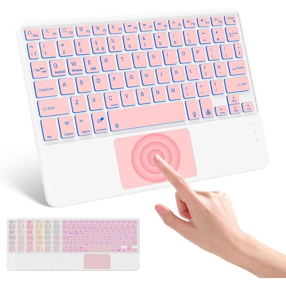 EFFFERTWQL-Backlit Bluetooth Touchpad Keyboard for iPad Pro/Air/Mini, Ultra-Slim Rechargeable Wireless Keyboard and Mouse for iPhone 15/14/13 Pro/Samsung/Tablet/PC/Laptop/iOS/Windows/Android, PK