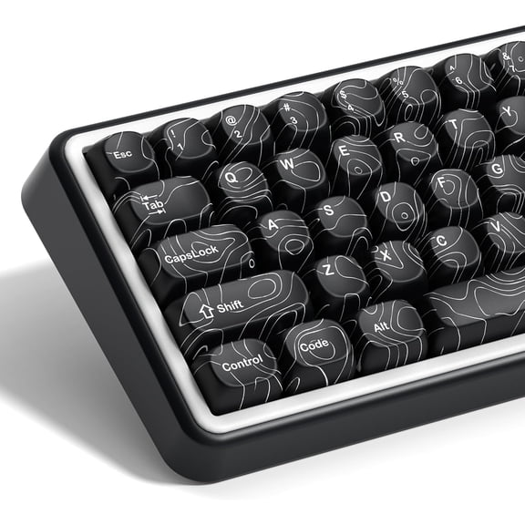EFFFERTWQL-Black Topographic Keycaps Set,MOA Profile PBT Key caps100 Percent,Dye-Sub 129-key Custom Keyboard Keycap for 100% 75% 65% 60% TKL US Layout Mechanical Keyboard