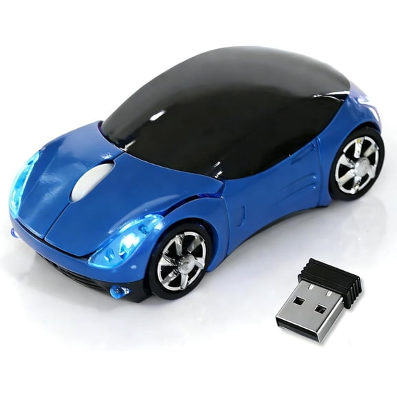 EFFFERTWQL-Blue Wireless MouseMini Car Computer Mouse1600DPI 2.4G with USB Receiver, Ergonomic Cute Computer Mice for Laptop, PC, Windows, Mac OS (Blue)