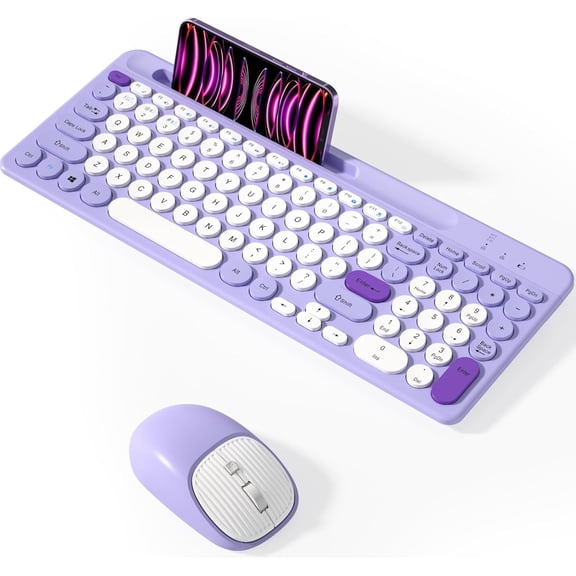 EFFFERTWQL-Bluetooth Keyboard and Mouse Wireless, Multi-Device Rechargeable Keyboard and Mouse Combo with Phone Holder (Bluetooth 5.0+3.0+2.4GHz) Quiet Ergonomic Compatible with Mac/Windows/iOS/Andro