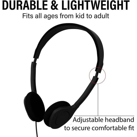 EFFFERTWQL-Bulk Classroom Headphones with Microphone 10 Pack Multicolor Wired On-Ear Headsets, Adjustable 3.5mm Plug, Individually Wrapped for Schools, Libraries & Labs