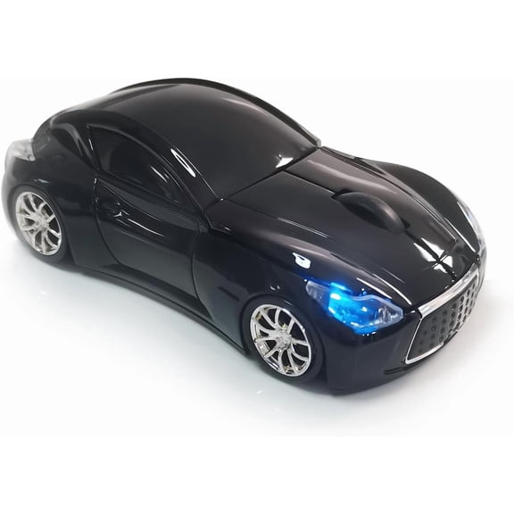 EFFFERTWQL-Car Mouse for Computer, Wireless Car Shaped Mice for Laptop, PC, Mini Cute Mouse with 2.4Ghz USB Receiver, 3D, 1600DPI, Silent Clicks, LED Headlights (Black)