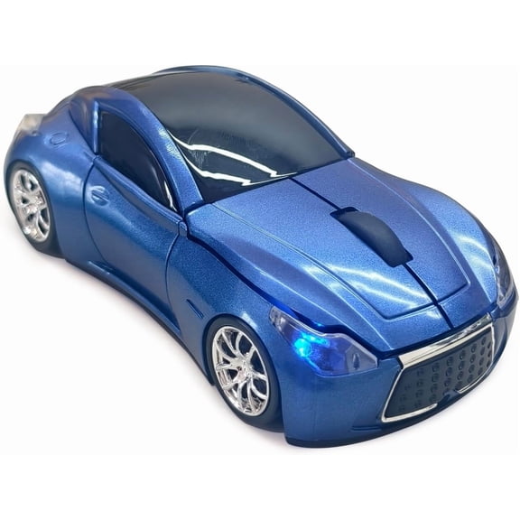 EFFFERTWQL-Car Mouse for Computer, Wireless Car Shaped Mice for Laptop, PC, Mini Cute Mouse with 2.4Ghz USB Receiver, 3D, 1600DPI, Silent Clicks, LED Headlights (Blue)