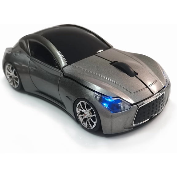EFFFERTWQL-Car Mouse for Computer, Wireless Car Shaped Mice for Laptop, PC, Mini Cute Mouse with 2.4Ghz USB Receiver, 3D, 1600DPI, Silent Clicks, LED Headlights (Grey)