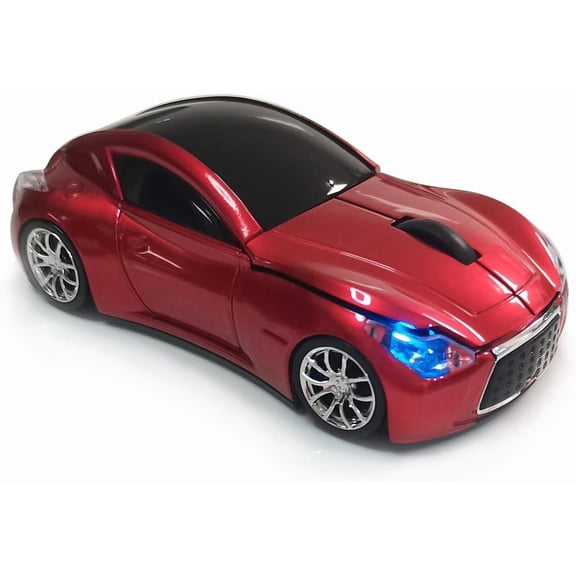 EFFFERTWQL-Car Mouse for Computer, Wireless Car Shaped Mice for Laptop, PC, Mini Cute Mouse with 2.4Ghz USB Receiver, 3D, 1600DPI, Silent Clicks, LED Headlights (Red)