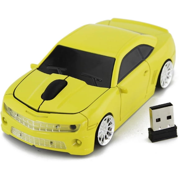 EFFFERTWQL-Car Mouse Wireless Sport Car Shape Mouse Laptop Desktop Computer Mouse Optical Mice with 2.4GHz Nano USB LED Headlight (B-Yellow)