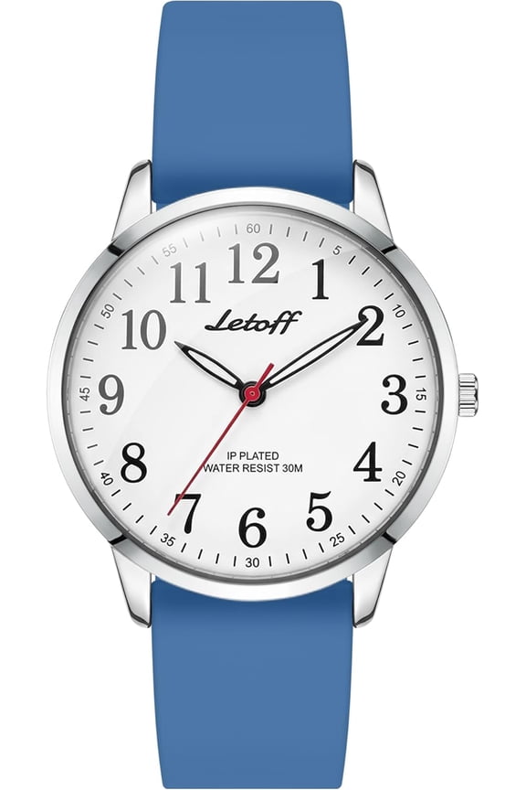 -Classic Analog Watch, White Dial with Arabic Numerals, Non-Ticking,Exam Friendly,Silicone Band, 30M Water Resistant