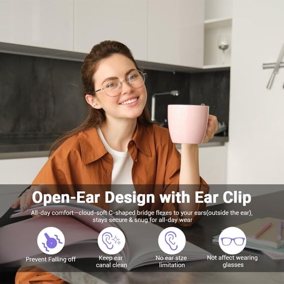 EFFFERTWQL-Clip on Earbuds,Open Ear Earbuds Wireless Bluetooth 5.4, Lightweight Open Ear Headphones with Mic 60H Battery,Waterproof, for Sports, Running, Small Ears & Glasses Wearers,Workouts