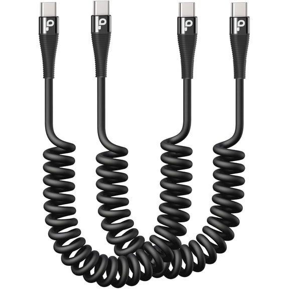 EFFFERTWQL-Coiled USB C to C Cable for Car 5FT, USB Type C Charger Cable Short USBC Fast Charging Cable for iPhone 17/16/15/Pro/Plus/Pro Max/Samsung Galaxy S23, Compatible All Type C Devices-Black 2P