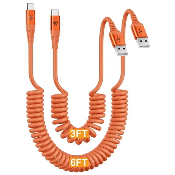 EFFFERTWQL-Coiled USB A to USB C Cable for Car [3FT+6FT], USB to USB C Cable Fast Charging 60W, USB Type C Cable iPhone Charger USBC Cord for iPhone 17/16/15/Pro Max/Plus/Samsung Galaxy S26/S25/Ultra