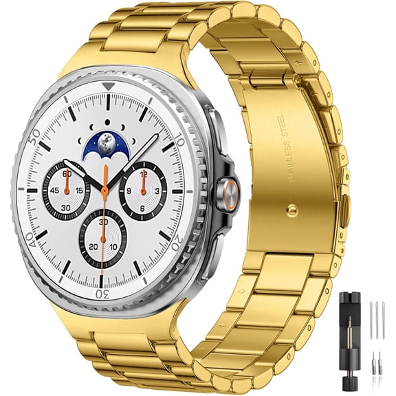 EFFFERTWQL-Compatible with Galaxy 8 Watch Bands 40mm 44mm 2025/for Samsung Galaxy Watch 8 Classic Band 46mm 2025, No Gap Stainless Steel Metal Watch Band Business Strap for Men Women, Gold
