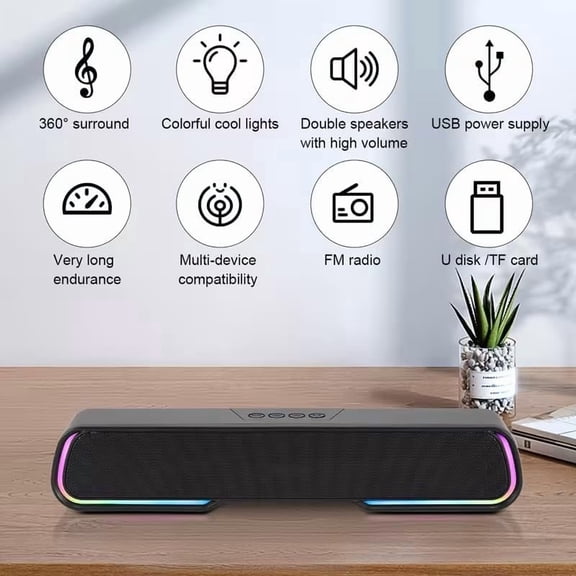EFFFERTWQL-Computer Soundbar Speakers for Desktop PC Mac, USB Plug-in, Wired, External Speakers for Laptop Desk Monitor, RGB Gaming Sound bar with HD Stereo Loud Sound, Punchy Bass, Volume Knob, USB