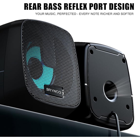 EFFFERTWQL-Computer Speakers for Desktop PC, 2.0 Stereo USB-Powered Speakers with 3.5mm AUX, in-Line Volume Control with LED Lights, Compact Plug and Play Speakers for Students, Teens, Monitor, Lapto
