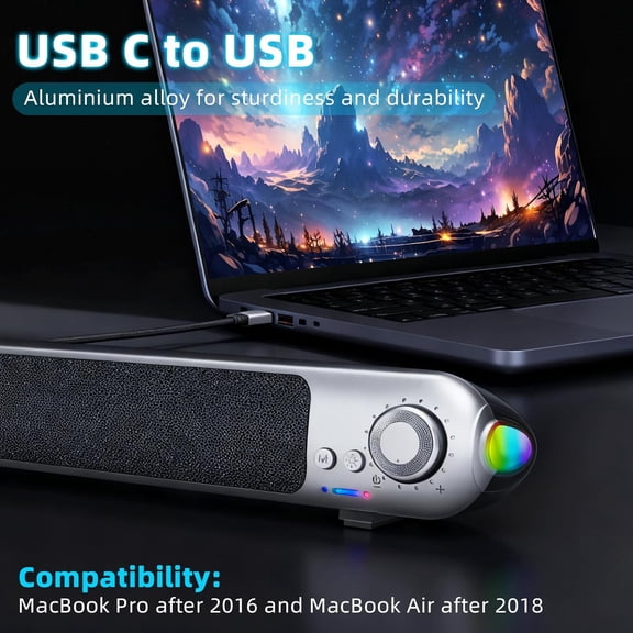 EFFFERTWQL-Computer Speakers for Desktop PC with 7 - Color Pulsating LED, 10W Output, Bluetooth & USB Sound Card Function,for Computer Desktop Laptop Monitor, Bluetooth & USB Input