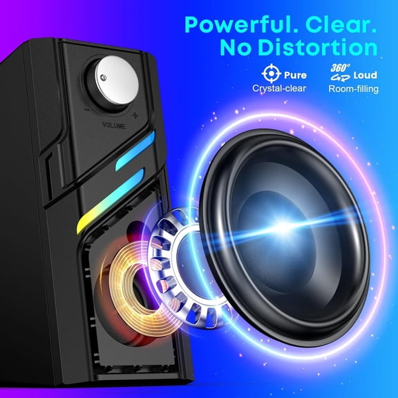 EFFFERTWQL-Computer Speakers for Desktop PC with Easy Knob, Clear Powerful Sound, Touch Lights, Plug and Play for Computer Desktop PC, Monitors, Laptop
