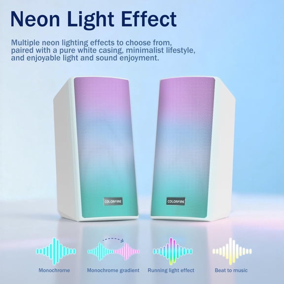 EFFFERTWQL-Computer Speakers,PC Speakers with Neon Lighting,52mm Full-Range Sound,Supports, USB,TF Card Modes, 3.5mm Microphone Input,Headphone Output,for Desktop PC,Laptop,White