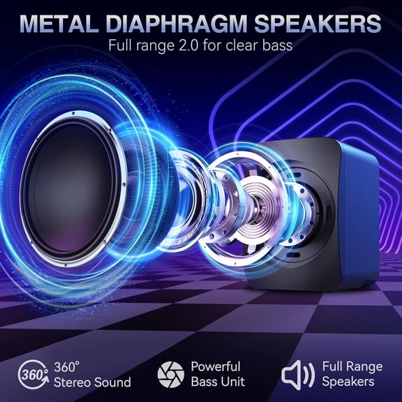 EFFFERTWQL-Computer Speakers,RGB PC Speakers, USB Powered 3.5mm Aux Speaker for Desktop, PC, Laptop, Tablet - Small Computer Speakers | Clear Sound & 7-Color Dynamic Lighting