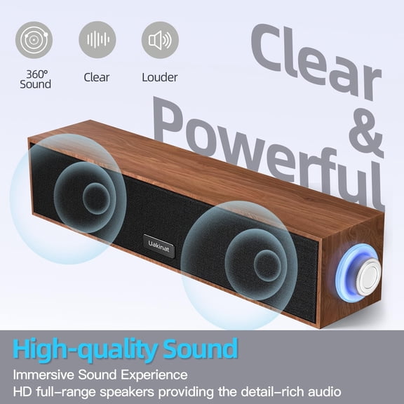 EFFFERTWQL-Computer Speakers,Wooden Multimedia Digital Speaker,USB Powered 3.5mm AUX PC Speakers,Surround Sound Portable Computer Sound Bar Speaker for Desktop Laptop (Brown)