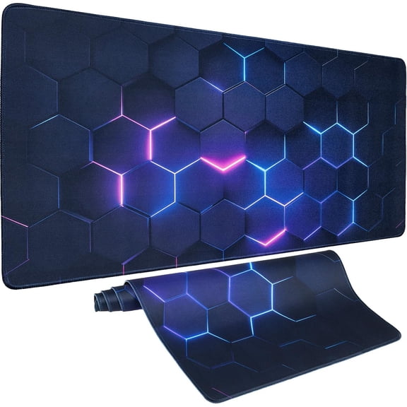EFFFERTWQL-Cyberpunk Hive Mouse Pad Desk Mat Fantasy Honeycomb Large Gaming Mouse Pad Anime Desk Pad Mousepad XXL Extended Keyboard Mat Futuristic Tech Aesthetic Mouse Mat, Waterproof, 31.5 x 15.7 in