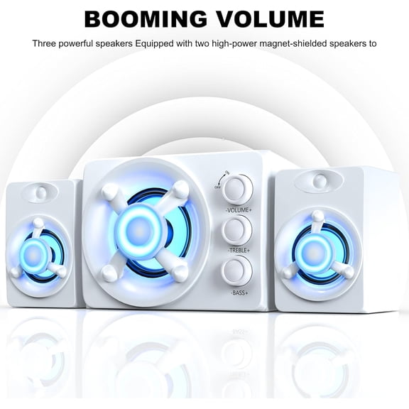 EFFFERTWQL-D-208 Computer Speakers with Subwoofer, 2.1 Hi-Fi PC Speakers System with RGB Lighting , Enhanced Bass, Plug and Play, USB/USB-C Powered and 3.5mm Aux in for Desktop, Monitor, Laptop, Tabl